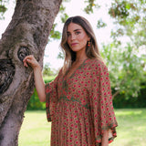Vestido Parrot Verde Flores Rosas Vest16-The Nook Store