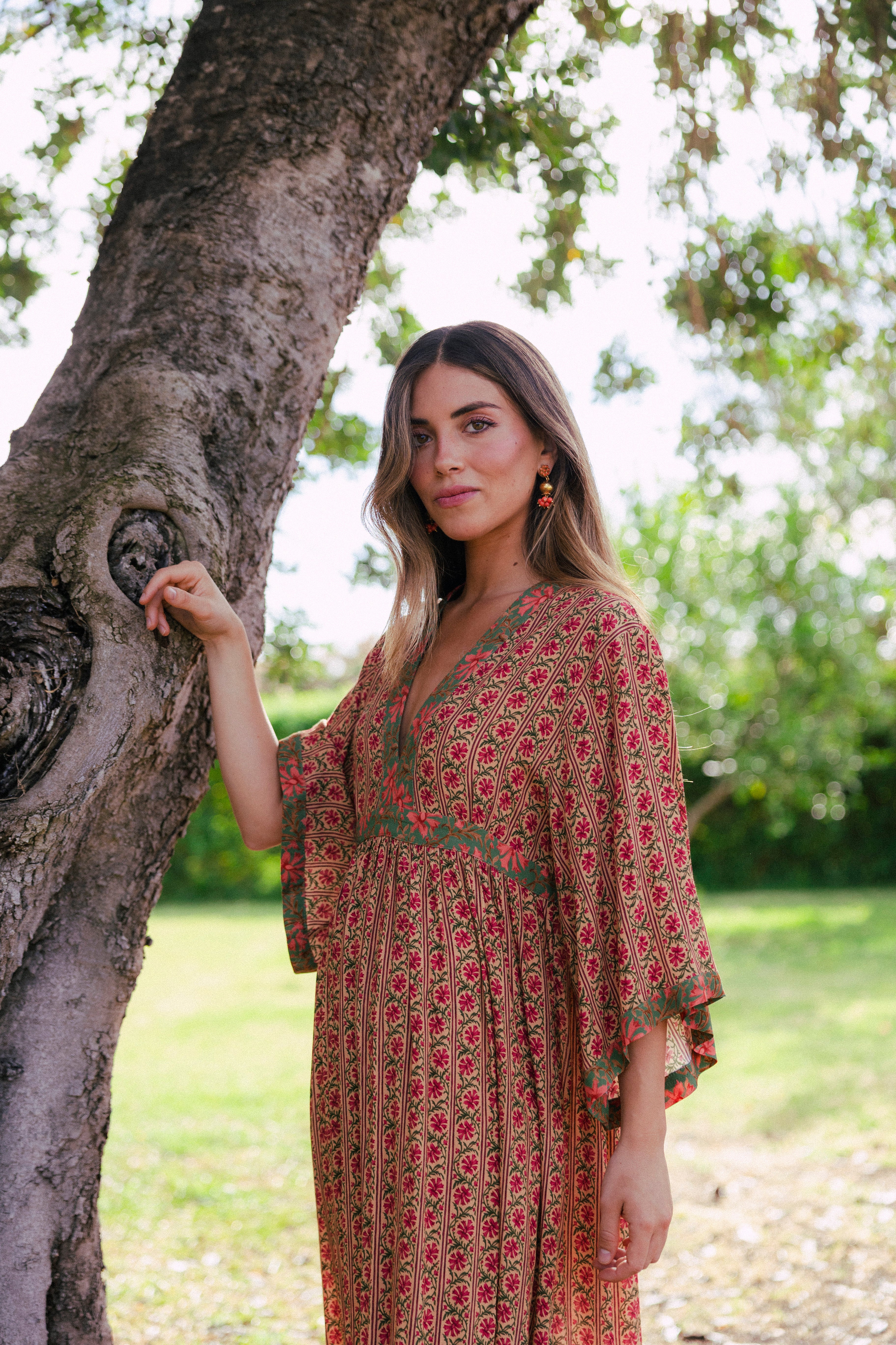 Vestido Parrot Verde Flores Rosas Vest16-The Nook Store
