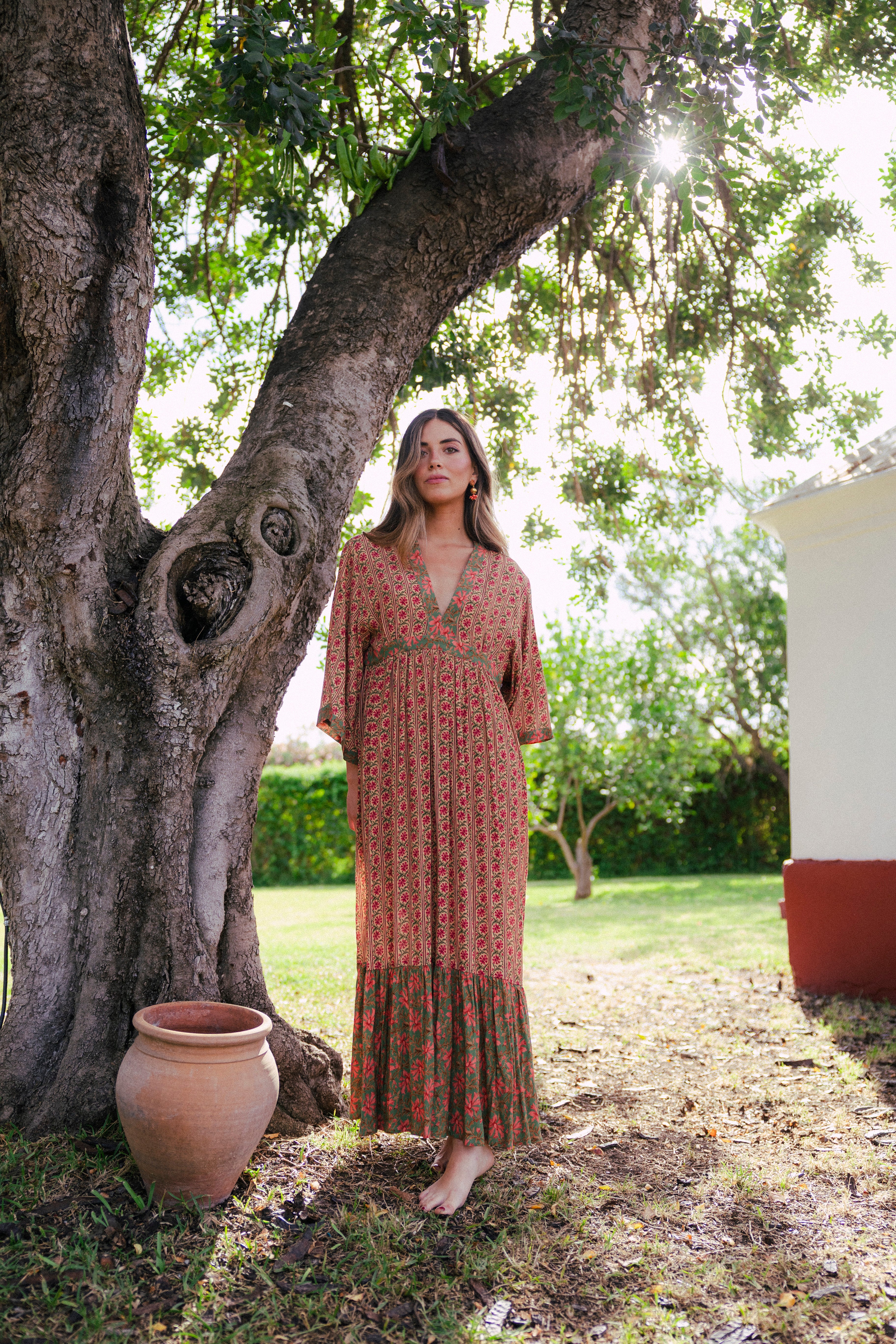 Vestido Parrot Verde Flores Rosas Vest16-The Nook Store