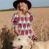 Vestido Creta Corto Blanco Flor Burdeos-The Nook Store