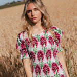 Vestido Creta Corto Blanco Flor Burdeos-The Nook Store