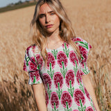 Vestido Creta Corto Blanco Flor Burdeos-The Nook Store