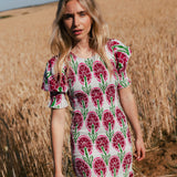 Vestido Creta Corto Blanco Flor Burdeos-The Nook Store