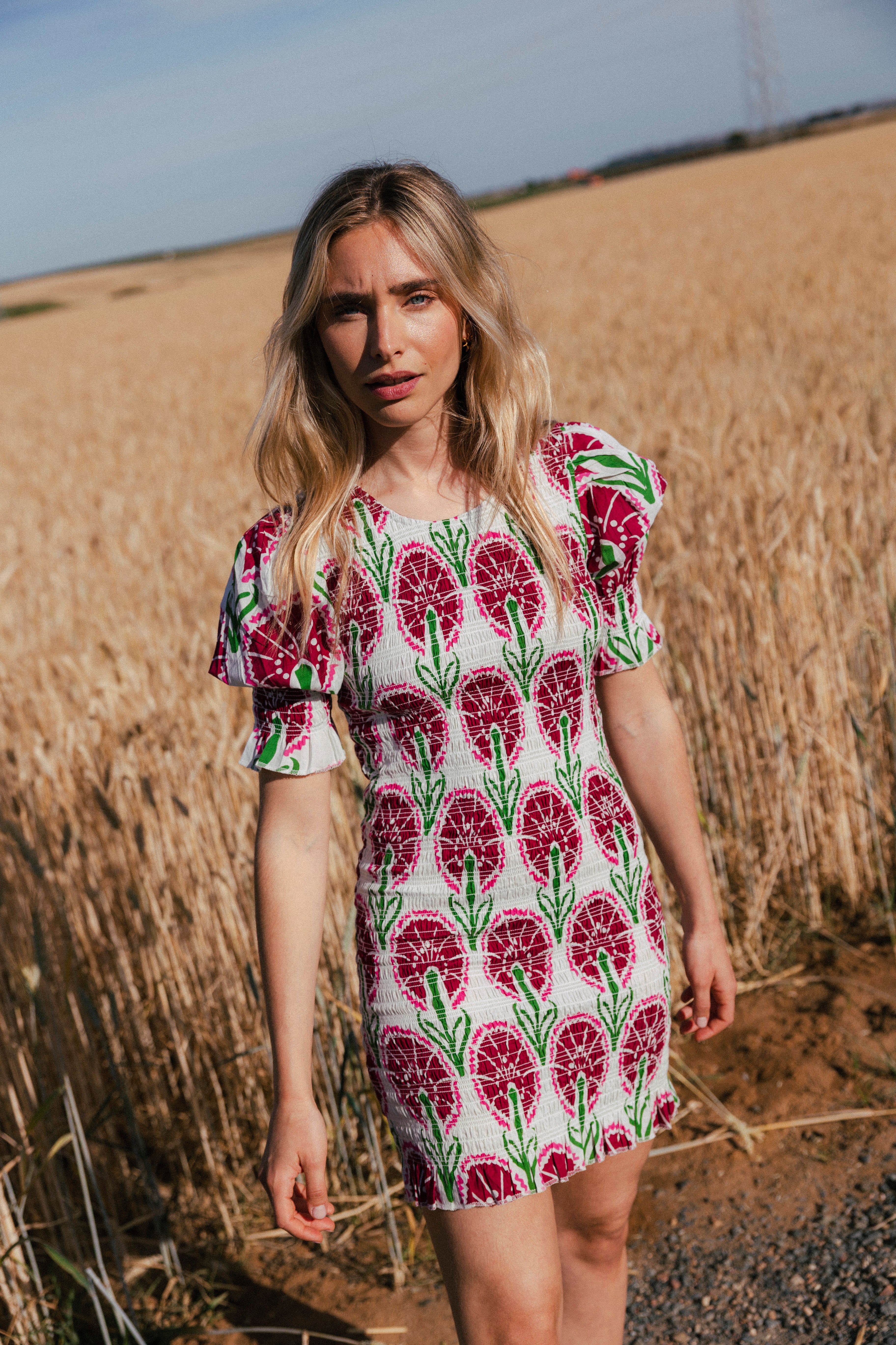 Vestido Creta Corto Blanco Flor Burdeos-The Nook Store