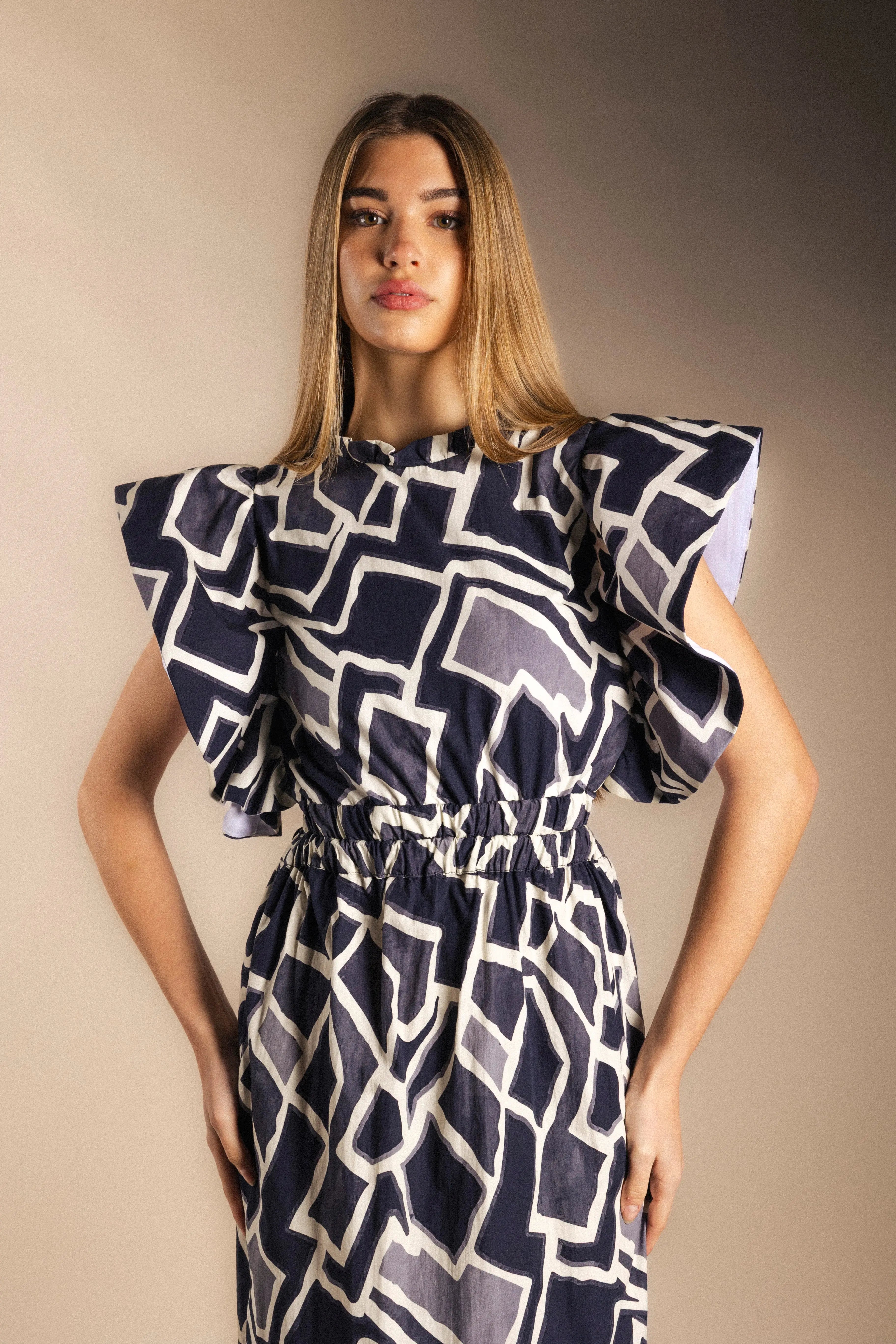 Vestido Shamay Blanco y Azul-The Nook Store