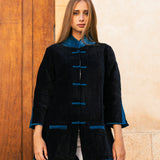 Chaqueta Larga Acolchada Madeline Negra/Azul  MADL03