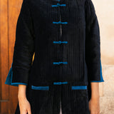 Chaqueta Larga Acolchada Madeline Negra/Azul  MADL03