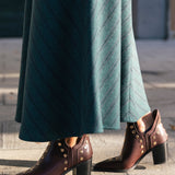 Botas Mer Tacón Alto Piel Burdeos Tachuela Dorada