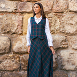 Falda Carola Verde Agua Cuadros Vino FAL07