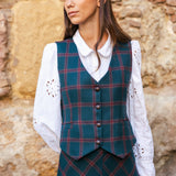 Chaleco Carola Verde Agua Cuadros Vino