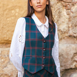 Chaleco Carola Verde Agua Cuadros Vino