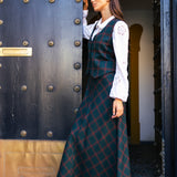 Falda Carola Verde Agua Cuadros Vino FAL07