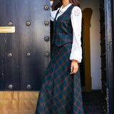 Chaleco Carola Verde Agua Cuadros Vino