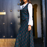 Falda Carola Verde Agua Cuadros Vino FAL07