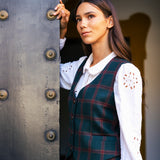 Chaleco Carola Verde Agua Cuadros Vino