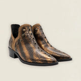 Botas Mer Tacón Bajo Snake Piel Bronce Tachuela Dorada
