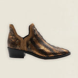Botas Mer Tacón Bajo Snake Piel Bronce Tachuela Dorada