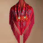 Manton Camila Teja Flor y Ribete Rojo M548-The Nook Store