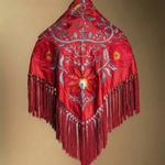 Manton Camila Teja Flor y Ribete Rojo M548-The Nook Store