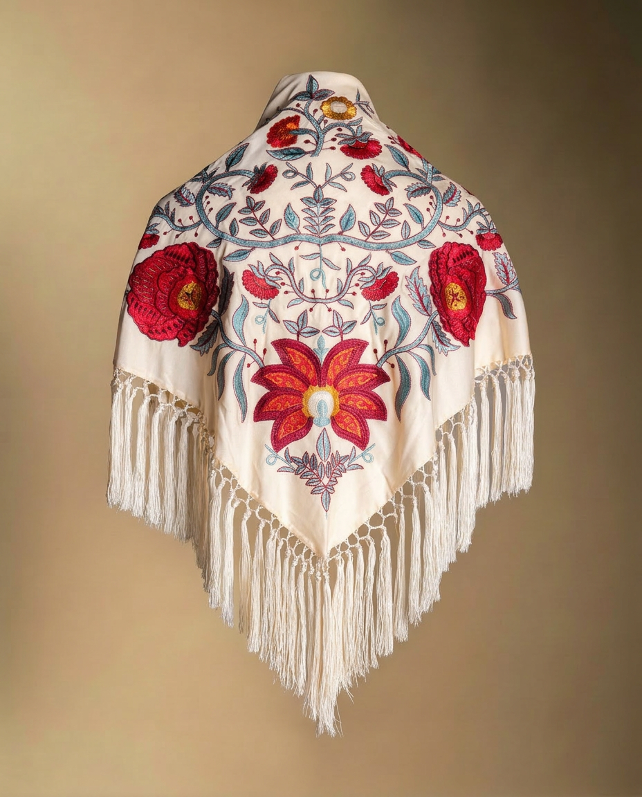 Manton Camila Crudo Flor y Ribete Rojo M538-The Nook Store