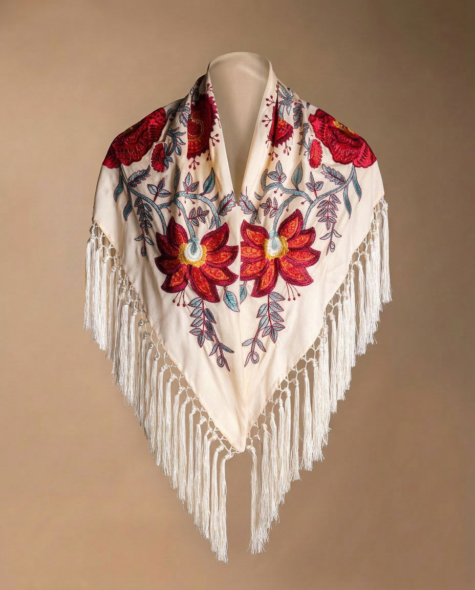 Manton Camila Crudo Flor y Ribete Rojo M538-The Nook Store