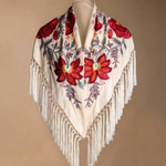 Manton Camila Crudo Flor y Ribete Rojo M538-The Nook Store