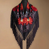 Manton Camila Negro Flor y Ribete Rojo M535-The Nook Store