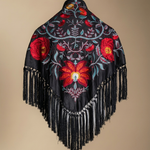Manton Camila Negro Flor y Ribete Rojo M535-The Nook Store