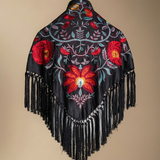 Manton Camila Negro Flor y Ribete Rojo M535-The Nook Store