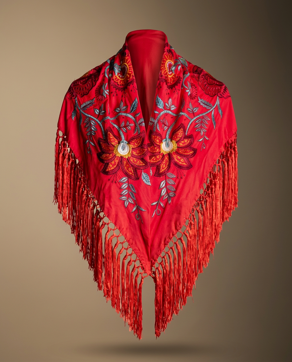 Manton Niña Camila Rojo Flor y Ribete Rojo 1M539-The Nook Store