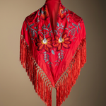 Manton Niña Camila Rojo Flor y Ribete Rojo 1M539-The Nook Store