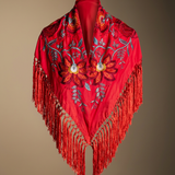 Manton Niña Camila Rojo Flor y Ribete Rojo 1M539-The Nook Store