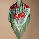 Manton Camila Verde Jabonoso Flor y Ribete Rojo M554-The Nook Store