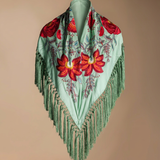 Manton Camila Verde Jabonoso Flor y Ribete Rojo M554-The Nook Store