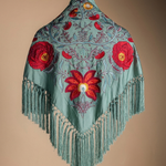 Manton Camila Verde Viejo Flor y Ribete Rojo M534-The Nook Store