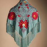 Manton Camila Verde Viejo Flor y Ribete Rojo M534-The Nook Store