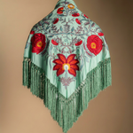 Manton Camila Verde Jabonoso Flor y Ribete Rojo M554-The Nook Store