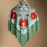 Manton Camila Verde Jabonoso Flor y Ribete Rojo M554-The Nook Store