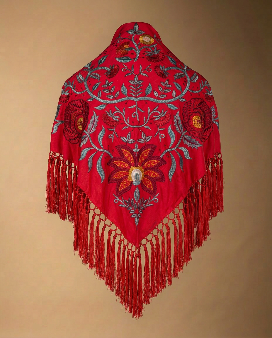 Manton Niña Camila Rojo Flor y Ribete Rojo 1M539-The Nook Store