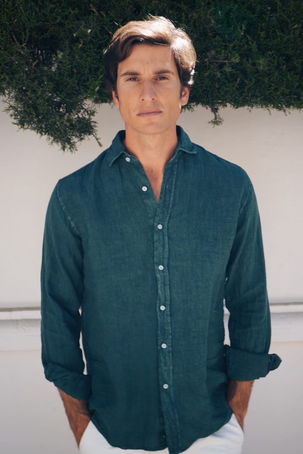 Camisa Lino C19 verde botella