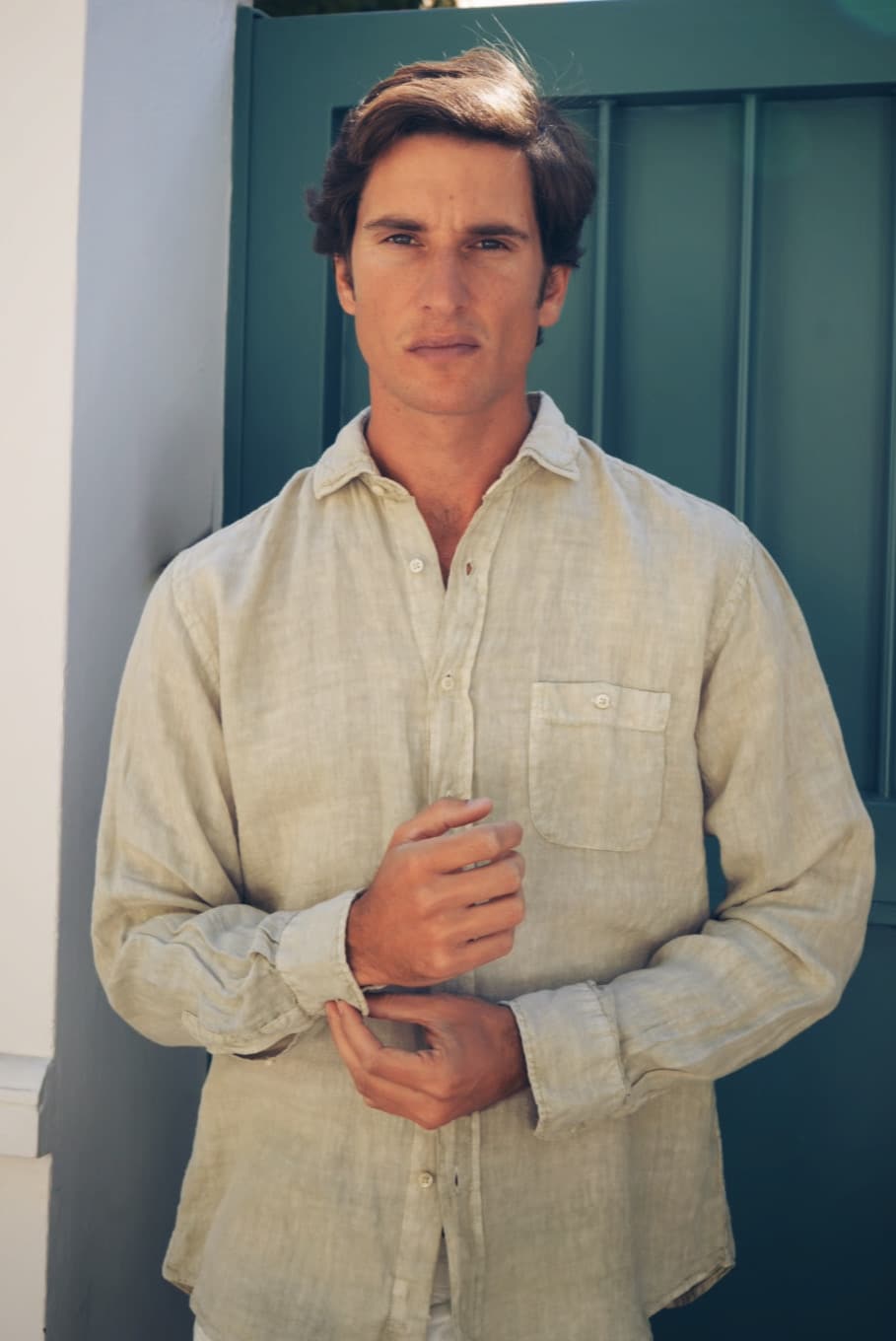 Camisa Lino 1 bolsillo C15 Beige
