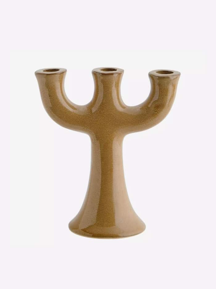 Candelabro Triple Stoneware Mostaza