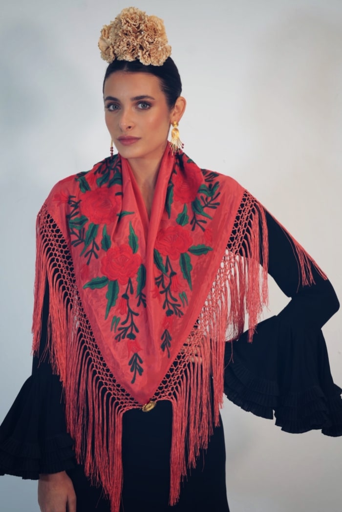 Mantón Gabriela Flores Rojas - Coral M284