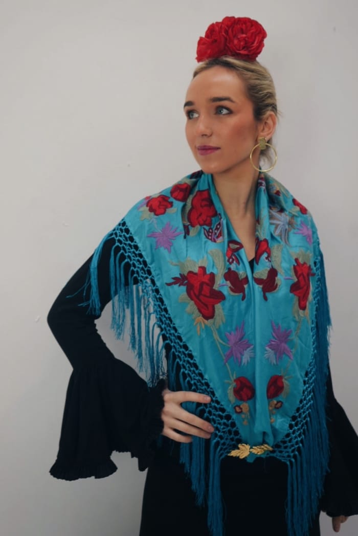 Mantón Carmen Flores Rojas - Turquesa M266