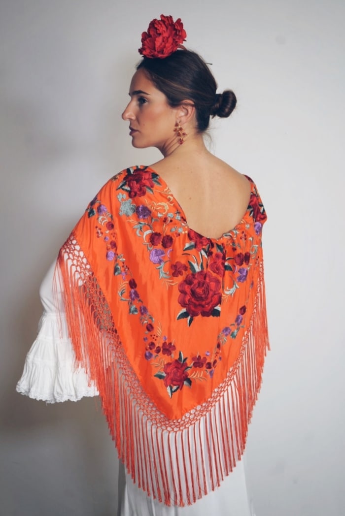 Mantón Martina Flores Rojas - Naranja M216