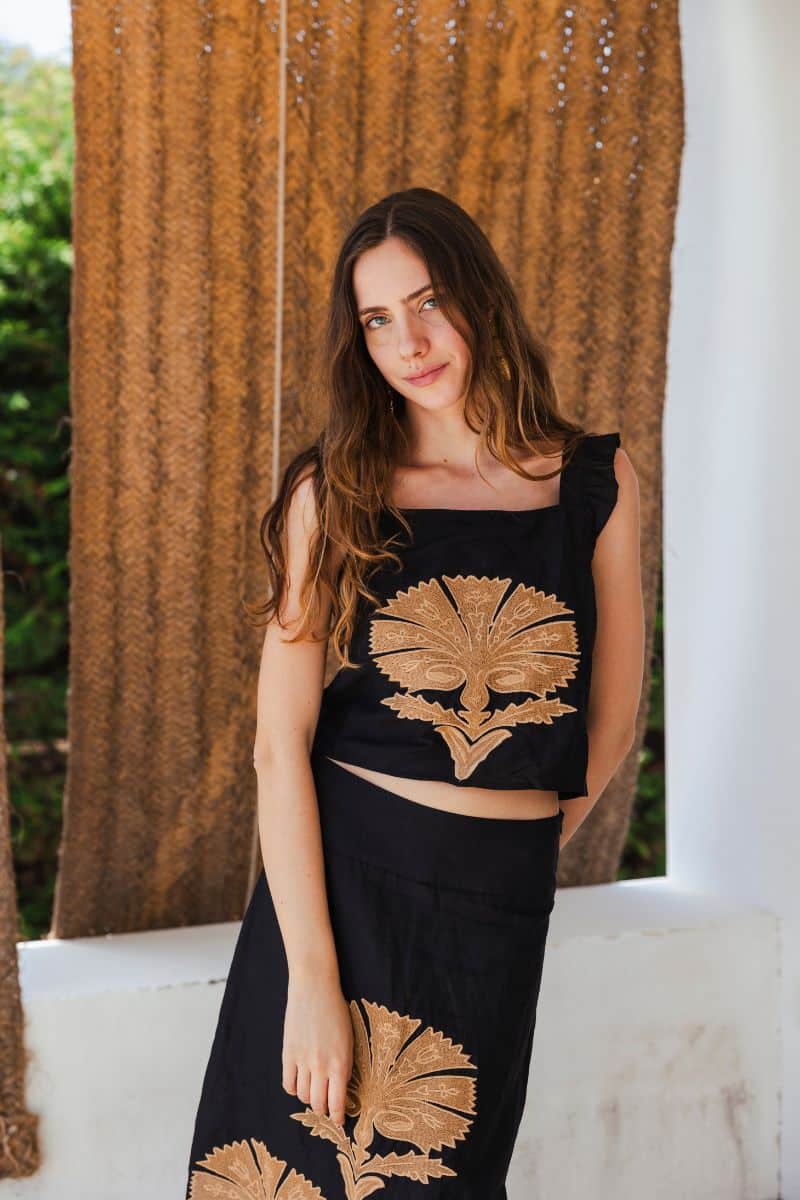 Top Pipa Palmette Black and Camel