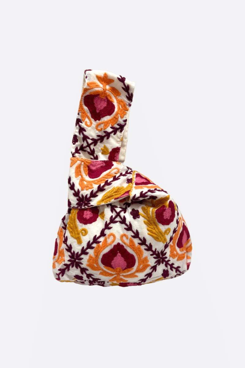 Bolso Asa Bordado Flowers Naranja