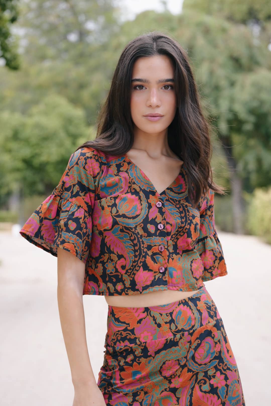 Top Fatima Jungle Fucsia Naranja y Azul