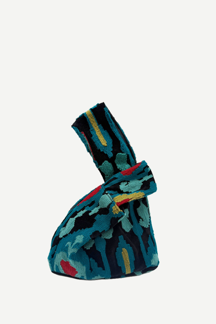 Bolso Asa Terciopelo Bordado Ikat Verde Agua