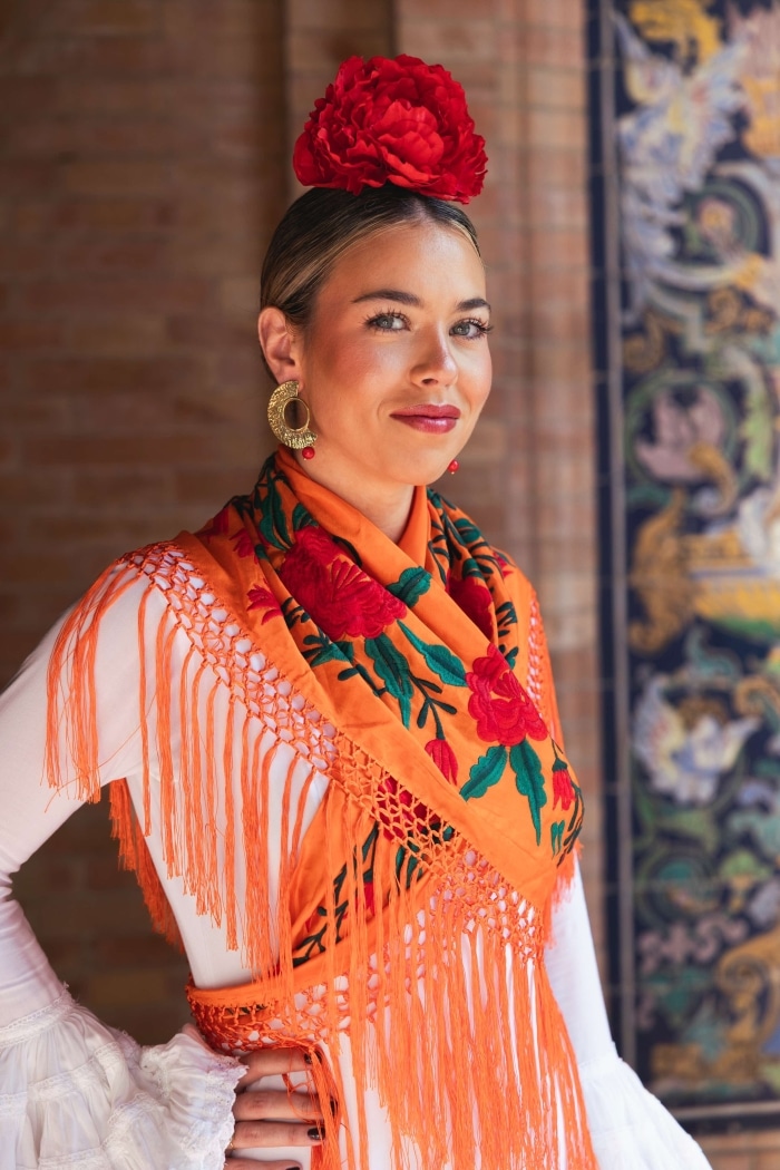 Mantón Gabriela Flores Rojas - Naranja M283